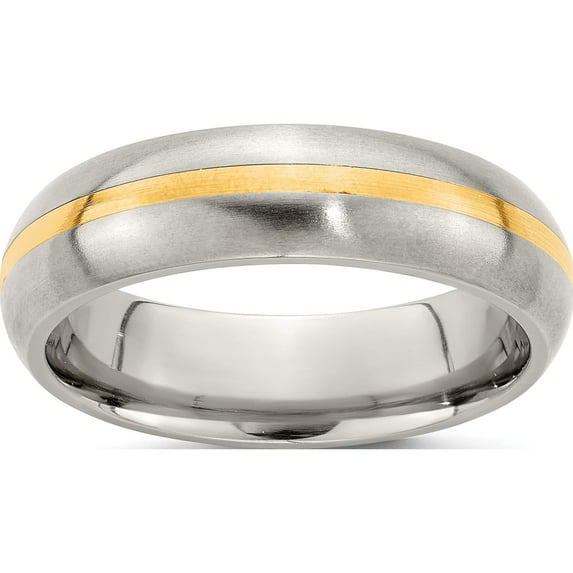 Em Titanium/14K Two-Tone Edward Mirell Titanium And 14K Yellow Brushed 6mm Band (Size 12.5) Made In United States emr203-12.5