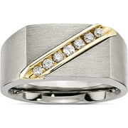 JEWELRY BY SWEET PEA Em Titanium/14K Two-Tone Titanium With 14K Inlay Brushed 1/5Ct Diamond Signet Ring (Size 8) Made In China tb435a-8