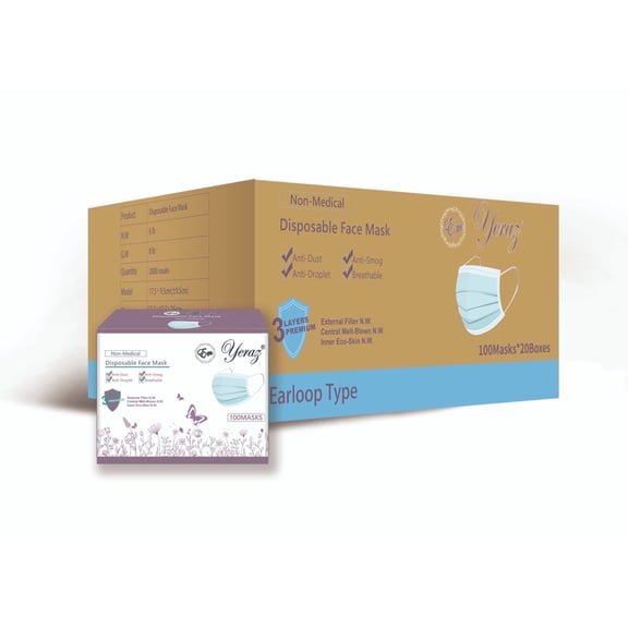 Em Yeraz 2,000 pcs Disposable Face Masks- 3 Ply Breathable Mask For Adults - Blue (2000)