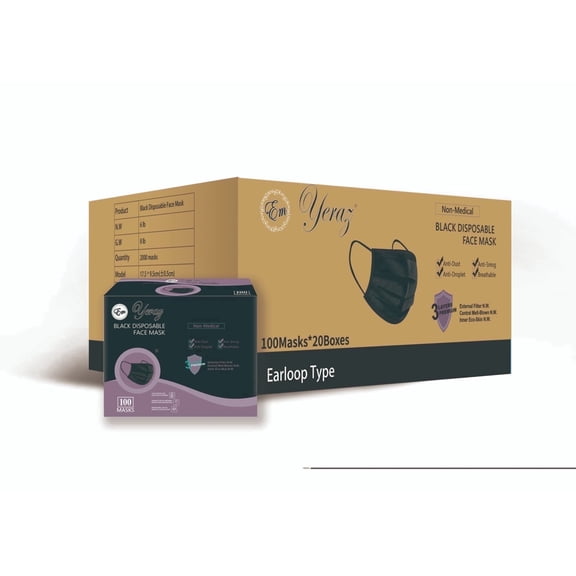 Em Yeraz 2000 Face Masks, Adjustable With Earloop 100 Count, 20 Pack