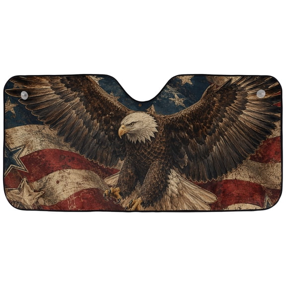Emacom Ltd _American Eagle Windshield Sun Shade, Patriotic USA Flag Car Sunshade, Freedom Front Window Protector