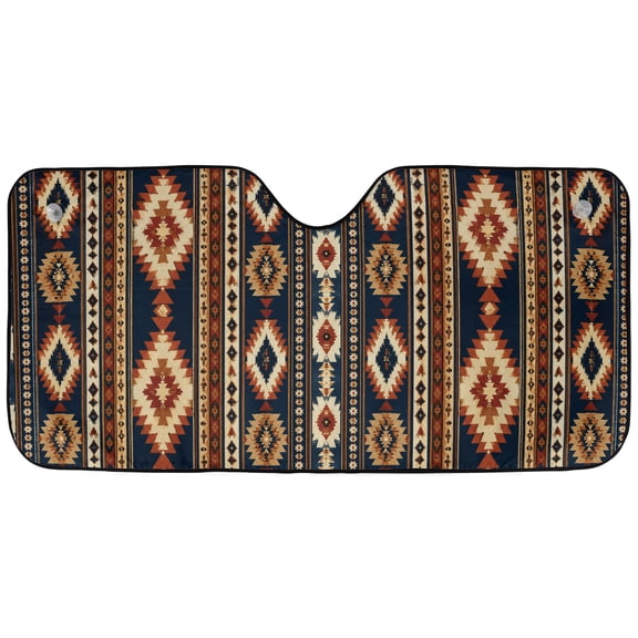 Emacom Ltd _Boho Desert Geometric Windshield Sun Shade, Rustic Diamond Pattern Car Sun Visor