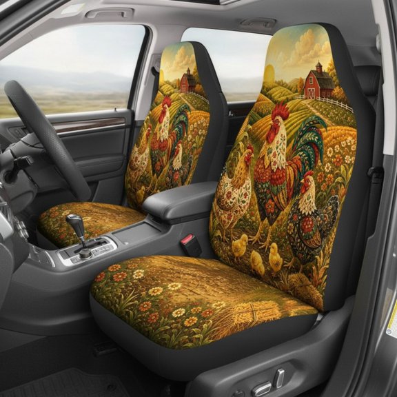 Emacom Ltd Chicken Farm Car Seat Covers, Rooster Hen Country Farm Auto Seat Protectors, Rustic Farmhouse Car Interior Decor