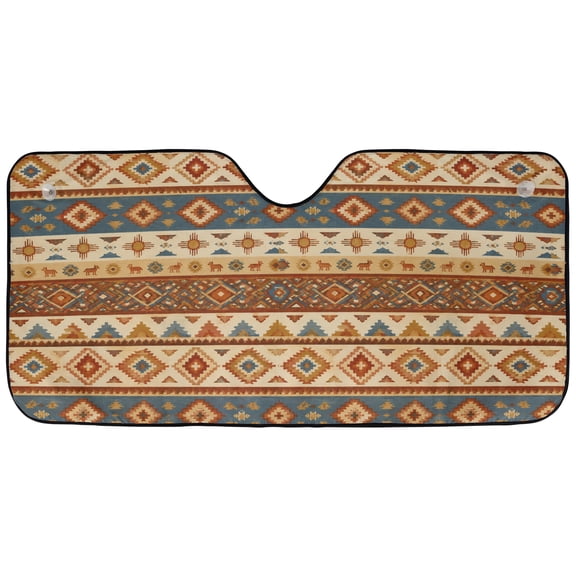 Emacom Ltd _Desert Aztec Pattern Car Sunshade, Southwest Geometric Windshield Sun Shade, Rustic Boho Front Window Sun Visor Protector