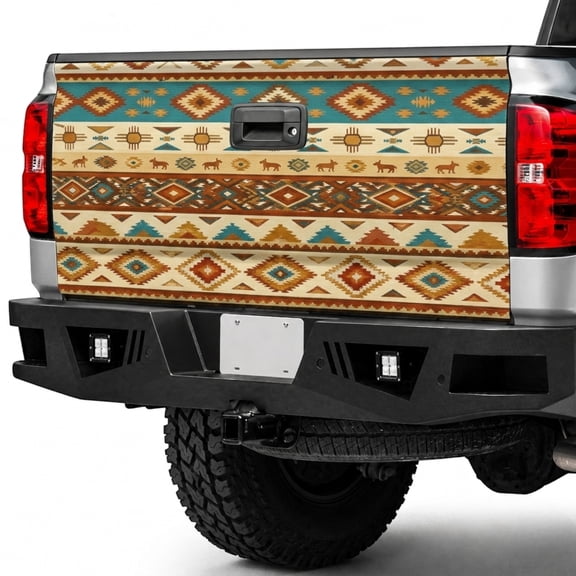 Emacom Ltd _Desert Woven-Pattern Stripes Tailgate Wrap, Boho Southwestern Style Tailgate Decal