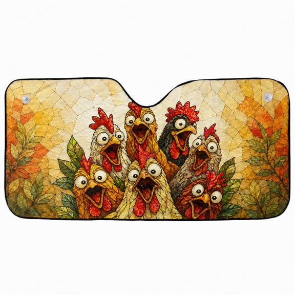 Emacom Ltd Funny Chicken Car Sun Shade, Crazy Hen Flock Auto Windshield Protector, Farm Animal Car Accessories