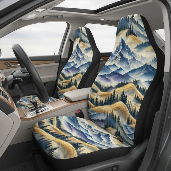 Emacom Ltd _Mountain Landscapes Car Seat Covers Set, Scenic Nature Forest Auto Seat Protectors, Vehicle Interior Accessories for Nature Lovers