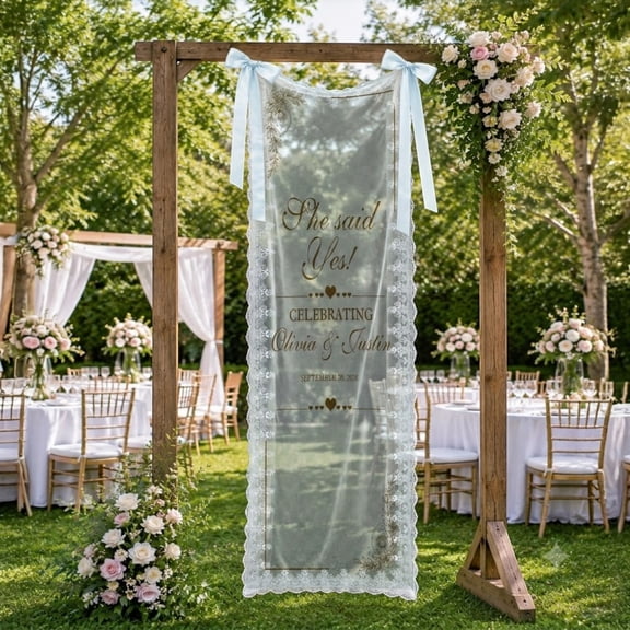 Emacom Ltd _Personalized She Said Yes Welcome Banner, Custom Engagement Party Sign, Bridal Shower Decor, Proposal Celebration Banner