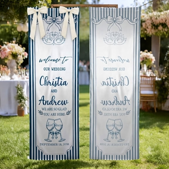 Emacom Ltd _Personalized Wedding Welcome Fabric Banner, Custom Wedding Entrance Sign, Bridal Ceremony Welcome Decor (10x30")