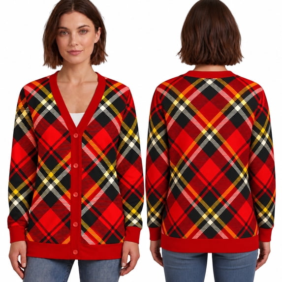 Yellow Shop Front Emacom Ltd Red Tartan Cardigan, Black Yellow White Check Sweater ...