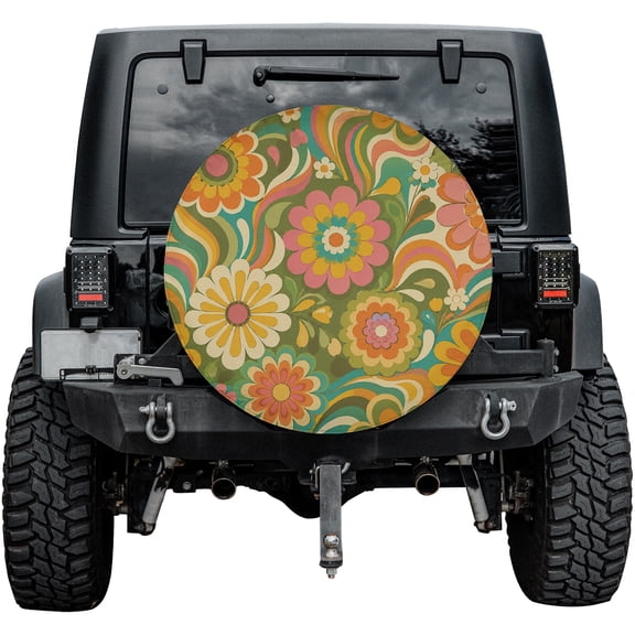 Emacom Ltd Retro Floral Spare Tire Cover for Vehicle Rear Wheel, Colorful Flower Wheel Protector (30")