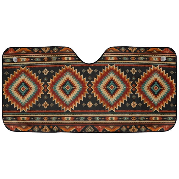 Emacom Ltd _Rustic Geometric Windshield Sun Shade, Western Pattern Car Sunshade, Diamond Front Window Sun Visor Protector