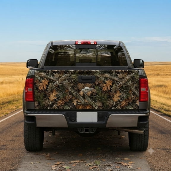 Emacom Ltd Tree Camo Tailgate Wrap Decal, Woodland Camouflage Tailgate Sticker, Outdoor Hunting Truck Decor (26"x66")