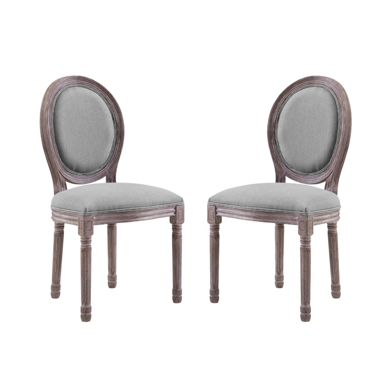Elegant Weathered Light Gray Upholstered Wood Side Chair