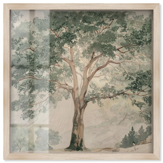 Emanating Branches I Shadowbox Print Vintage Floral Art by Art Remedy, Blonde Frame, 20 x 20