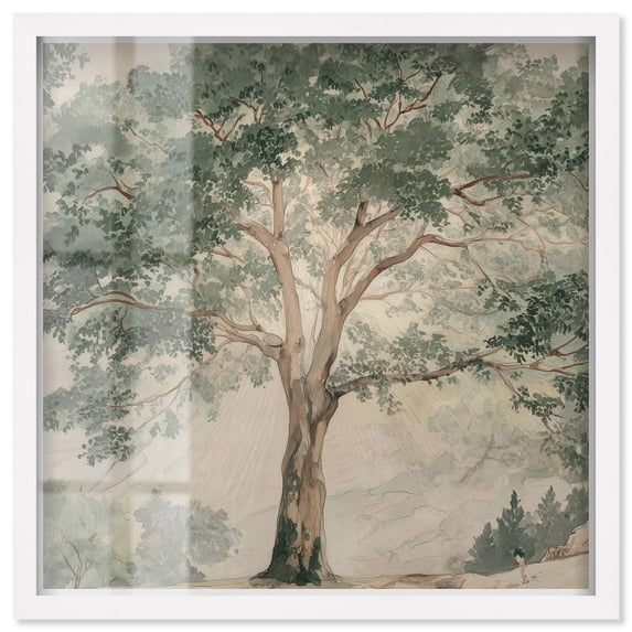 Emanating Branches I Shadowbox Print Vintage Floral Art by Art Remedy, White Frame, 40 x 40