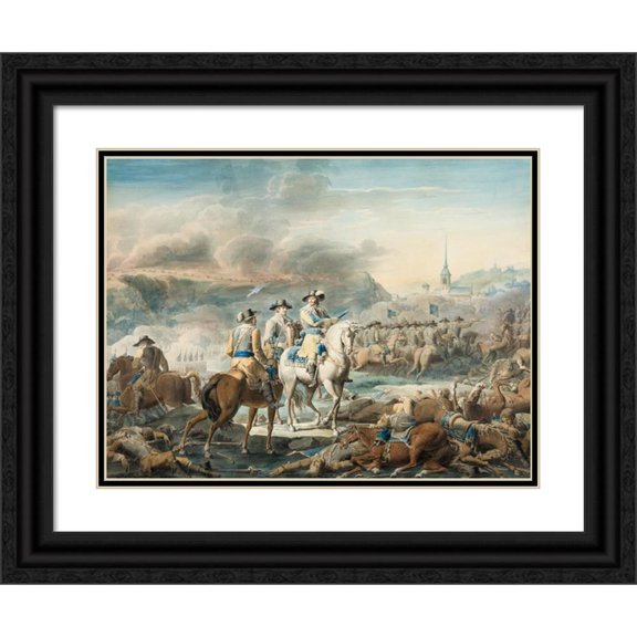 Emanuel Limnell 14x12 Black Ornate Wood Framed Double Matted Museum Art Print Titled: King Gustav II Adolf of Sweden at Wittstock (1810)
