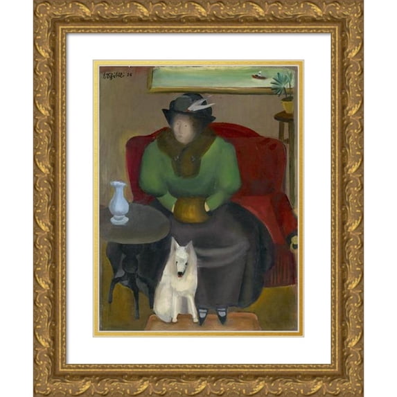 Emanuel Schöttli 15x18 Gold Ornate Wood Frame and Double Matted Museum Art Print Titled - Woman in Fur with Dog (1925)