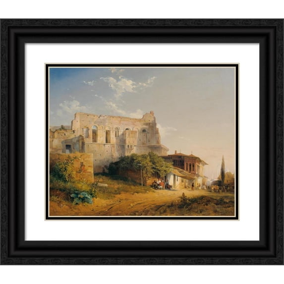 Emanuel Stöckler 18x15 Black Ornate Wood Framed Double Matted Museum Art Print Titled - Tekfur Saray in Constantinople (1849)