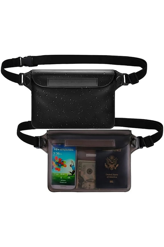 2 Pack Waterproof Pouch with Waist Strap, Waterproof Fanny Pack for Swimming Sailing Kayaking (Gray + Black)