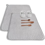 Emapoy 2 Pcs Dish Drying Mat, 23.6 x 17.7 inch Absorbent Dish Drainer Kitchen Counter Mat, Gray
