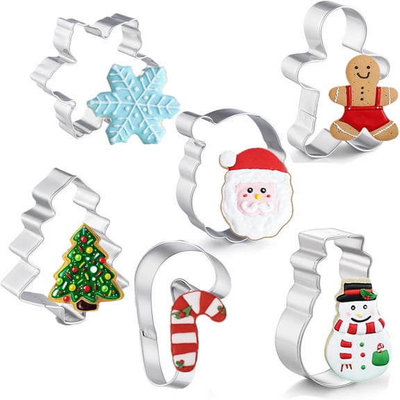 Emapoy Christmas Cookie Cutters, Stainless Steel Holiday Cookie Cutters Shape, 6 Pcs