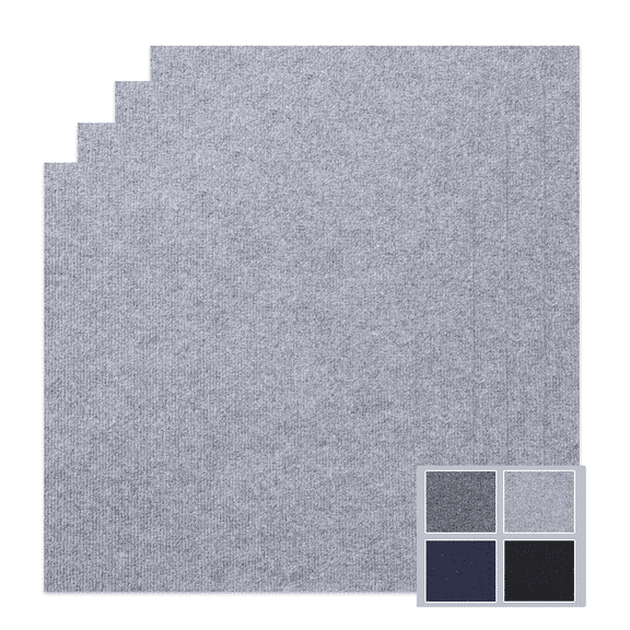 Emaraxy 24"x24" Peel and Stick Carpet Tiles, Self-Adhesive Squares, Black, 20 Pack