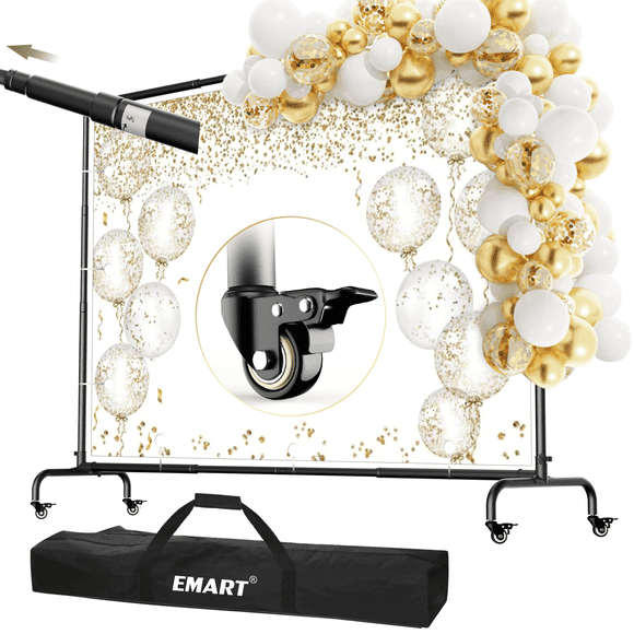 EMART 10x7.5ft Portable Backdrop Stand with Wheels Mobile Photo Studio Banner Holder, Adjustable Background Frame with Carrying Bag