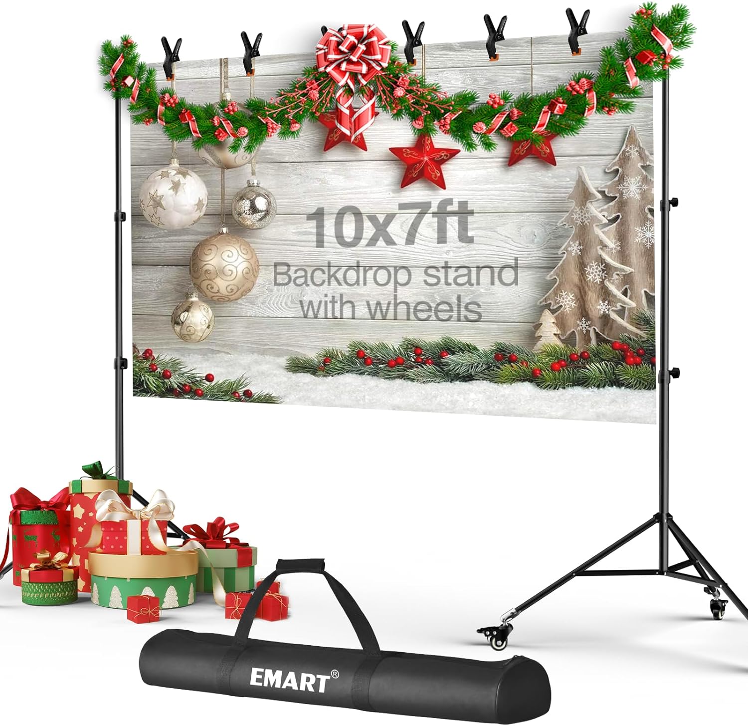 Emart Backdrop Stand with Wheels 10x7ft, Movable & Adjustable