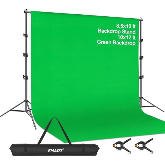 Emart Photo Video Studio 8.5x10ft Backdrop Stand, Photography Support with Cotton Green Screen Background
