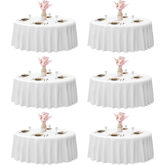 Emart Round Tablecloth 70in White Circular Polyester Table Cover for Party,Banquet-6 Pack