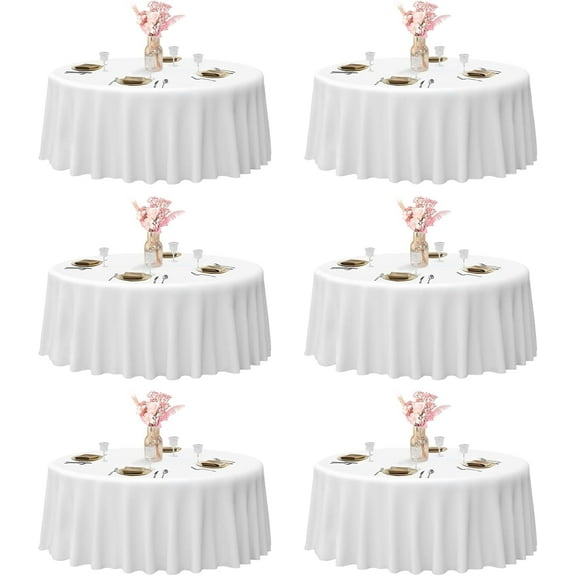 Emart Round Tablecloth 70in White Circular Polyester Table Cover for Party,Banquet-6 Pack
