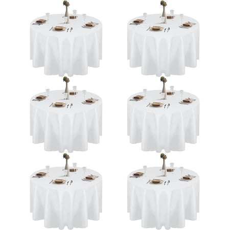 Emart Round Tablecloth White Polyester Table Cover 120 inch for Dinning and Party-6 Pack