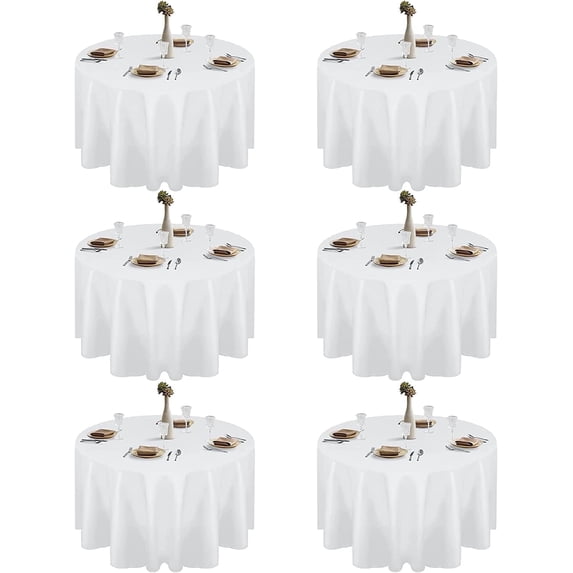 Emart Round Tablecloth White Polyester Table Cover 120 inch for Dinning and Party-6 Pack