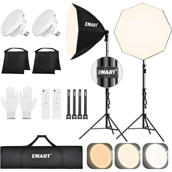Emart Softbox Lighting Kit, Softbox Photography Light Kit with 2x25.5" (65cm) Softbox, 2x135W 3000-6500K Remote Controlled LED Bulb, Sandbag for Studio Video Recording, Photoshoot