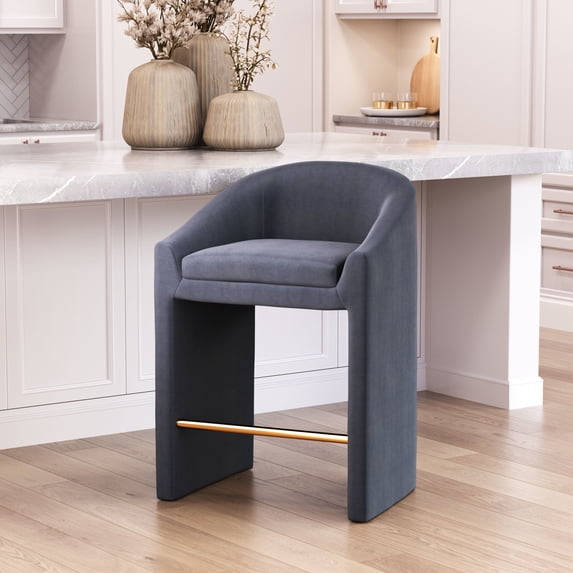 Emas Counter Stool Midnight Gray Counter Stool, Modern Style, Soft and smooth velvet fabric, Plywood, Indoor Bar