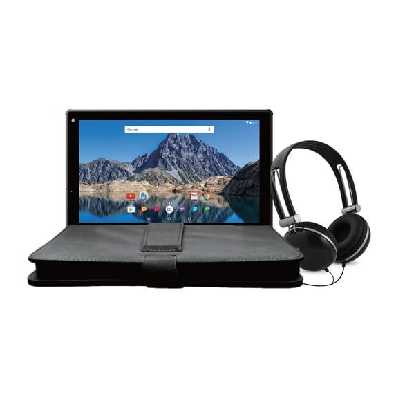 Ematic 10" 16GB Quad-Core Tablet with Android 7.1 (Nougat) + Keyboard Folio Case and Headphones (EGQ235SKBL)