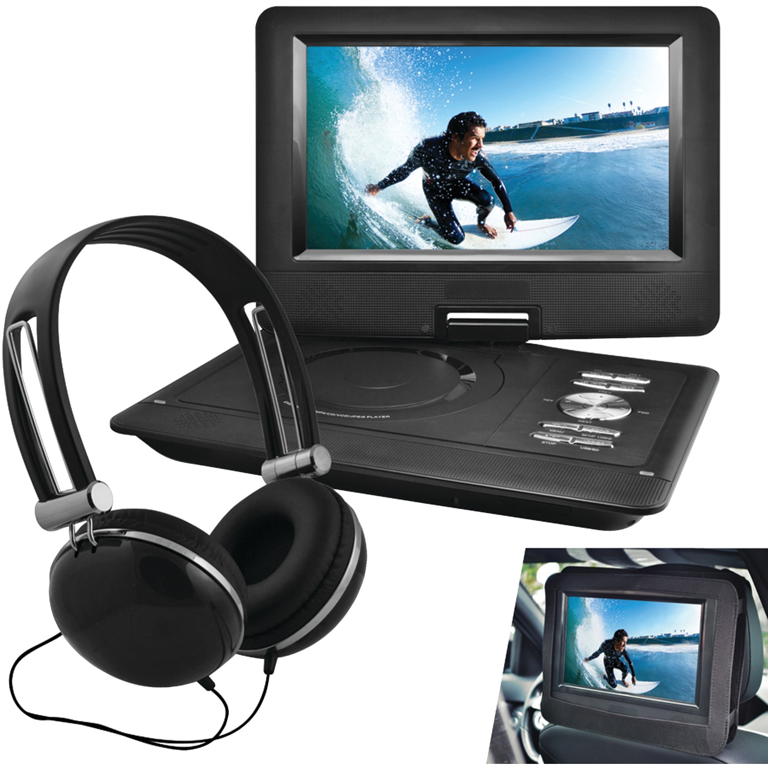Ematic 10" Portable DVD Player with Headphones and Car-Headrest Mount - EPD116bl - image 1 of 6