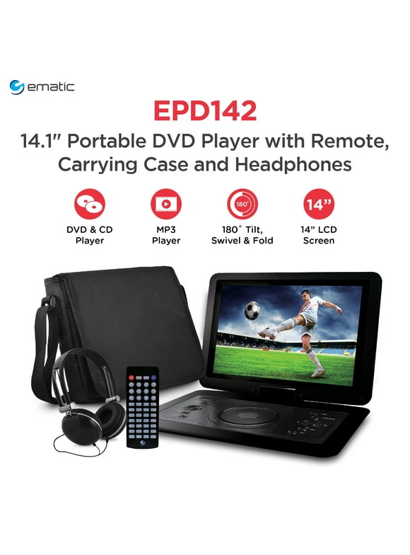 Ematic 14.1" Portable DVD Player with Matching Headphones and Carrying Bag - EPD142bl