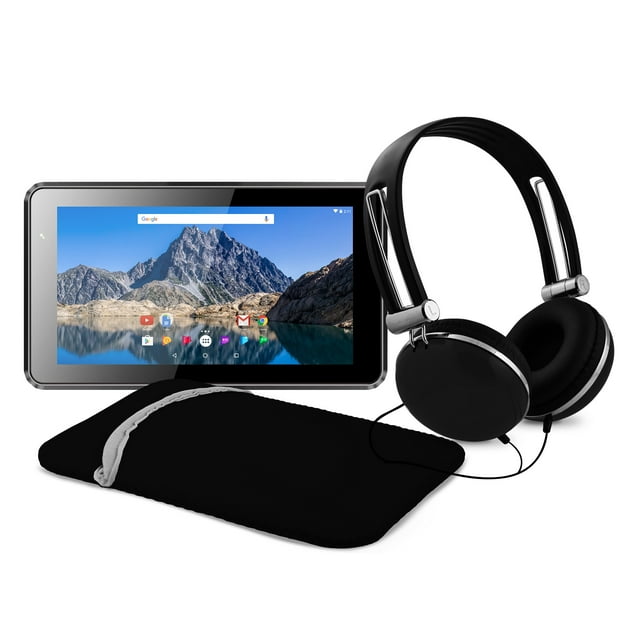 Ematic 7" 16GB Tablet with Android 7.1 (Nougat) + Sleeve and Headphones, Black (EGQ373BL)