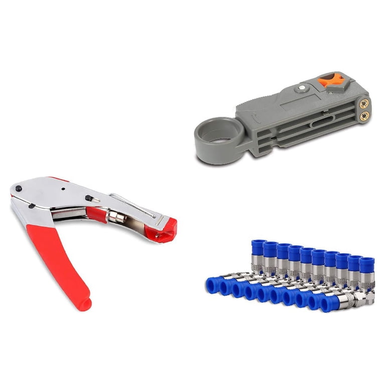 Coax Cable Crimper & Stripper Kit - F-Type Compression Tool For RG6/RG59 With Connectors