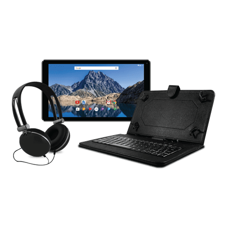 Ematic EGQ236 10" 16GB Android 8.1 Oreo Tablet with Keyboard Folio Case and Headphones (Black)