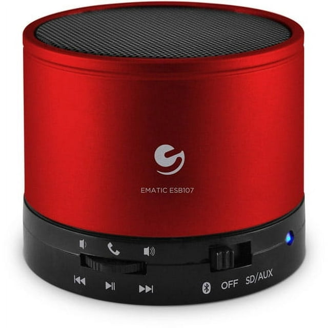 Ematic ESB107RD Bluetooth Wireless Speaker and Speakerphone, Red
