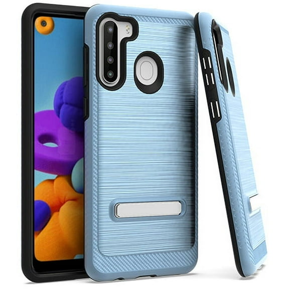 Emax Brushed Case w/Kickstand for Samsung Galaxy A21 - Light Blue/Black