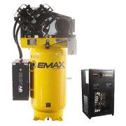 Emax Compressor Silent Industrial Plus 7.5 HP 3 Phase 2-Stage 80 gal. Compressor with 30 CFM Dryer Bundle-With Pressure Lube Pump