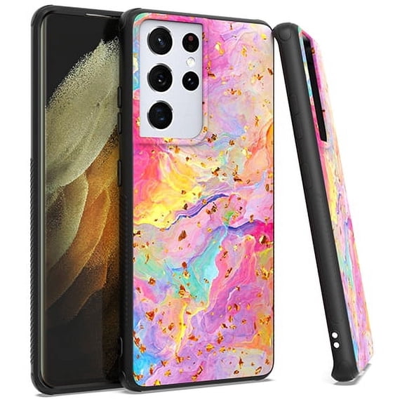 Emax Gold Flake Marble Case for Samsung S21 Ultra -(6.8") Rainbow
