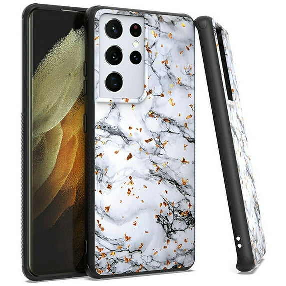 Emax Gold Flake Marble Case for the Samsung S21 Ultra (6.8") - White
