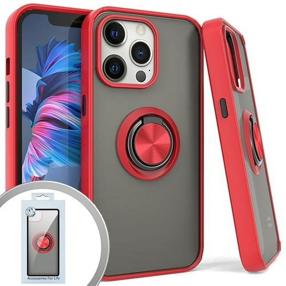 Emax Premium Matte With Ring For iPhone 13 Pro Max (6.7") - Smoke/Red