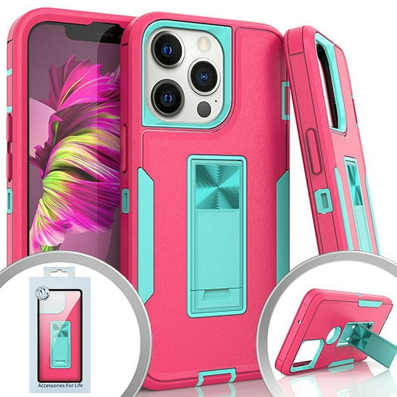 Emax SLIM STAND (TPU) Hard Case For iPhone 13 Pro (6.1") Hot Pink Teal