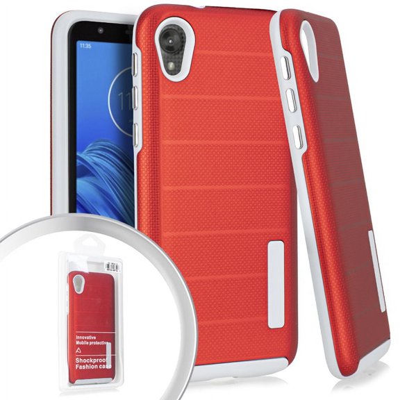 Emax Textured Stripe Hybrid Case for Motorola Moto E6 - Red/Gray